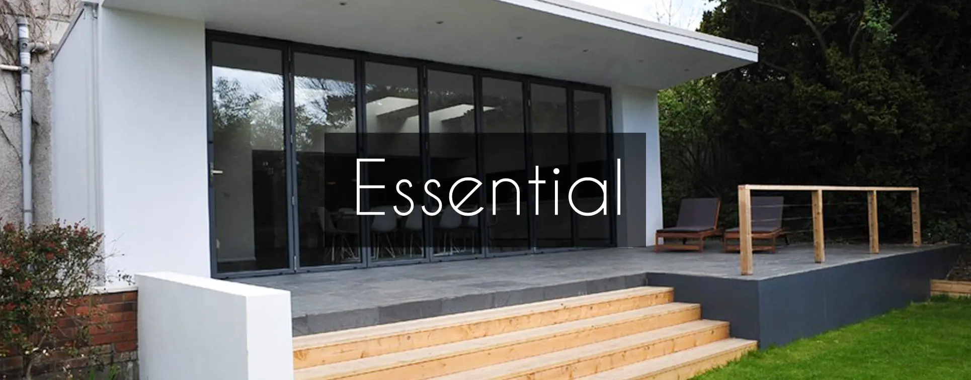 Essential aluminium bifolding door installed in a brand new open plan living extension, Alderly Edge, Cheshire.
