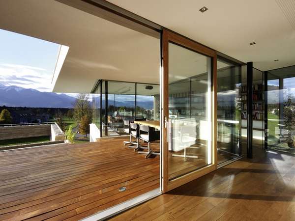 Oswastry North Wales : Installtion of the new Internorm HF330 Alumnium - Timber Sliding doors. Triple glazed with 48mm sealed units U value .5. The new HF 330 sliding door can be fabricated in two doors to a size of 5800mm wide x 2600mm high. Internorm